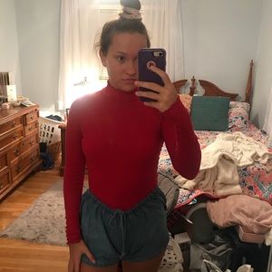 Red Lettuce Trim Turtle Neck
